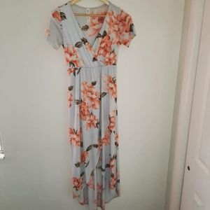 FLORAL MAXI WRAP HI LOW DRESS